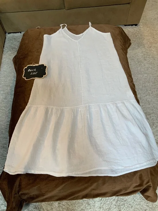 Terzo Millennio White L Linen Dress Lightweight Coastal Cottagecore Beach - Picture 6 of 8